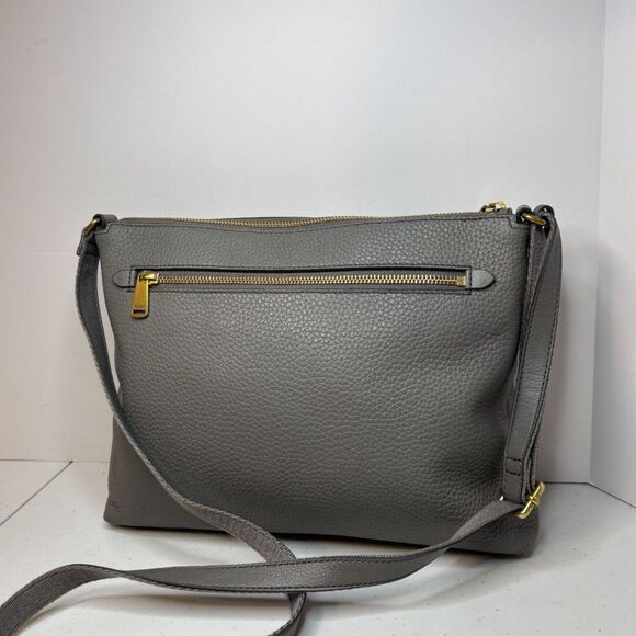 Fossil Kinley Gray Pebbled Leather Adjustable Crossbody Shoulder Bag Purse - Picture 8 of 13